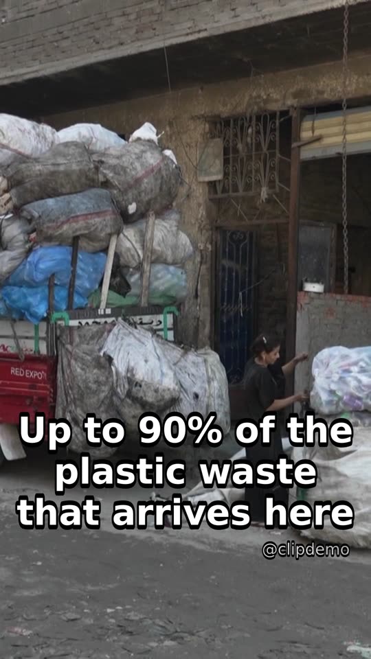 Vertical clip with large burned-in captions reading about a district recycling 90 percent of its plastic